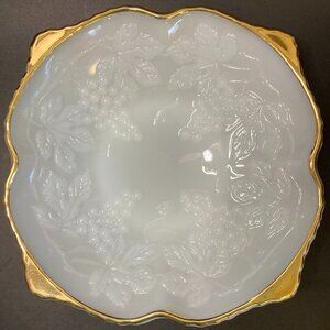 Anchor Hocking Milk Glass Dish Gold Trim